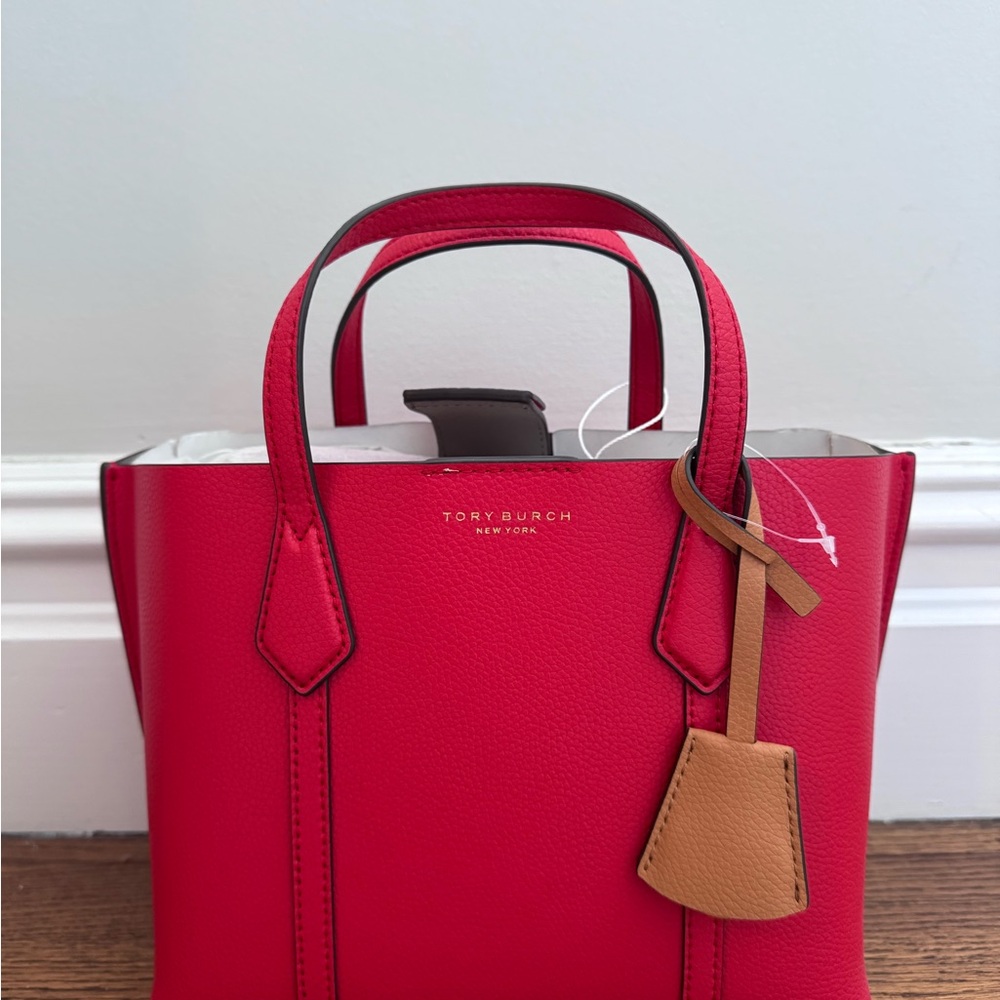 Tory Burch Red Leather Tote with Tan Tag